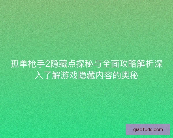 孤单枪手2隐藏点探秘与全面攻略解析深入了解游戏隐藏内容的奥秘