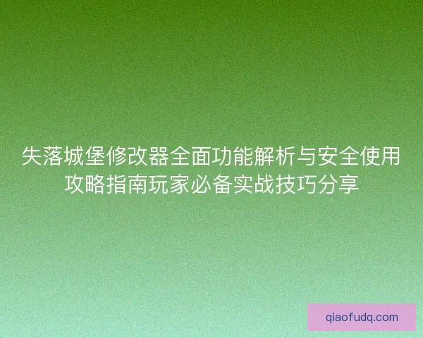 失落城堡修改器全面功能解析与安全使用攻略指南玩家必备实战技巧分享