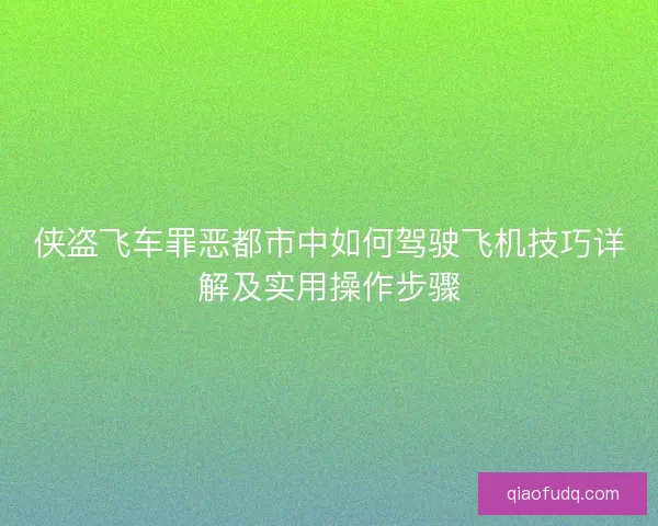 侠盗飞车罪恶都市中如何驾驶飞机技巧详解及实用操作步骤 侠盗飞车罪恶都市中如何驾驶飞机技巧详解及实用操作步骤